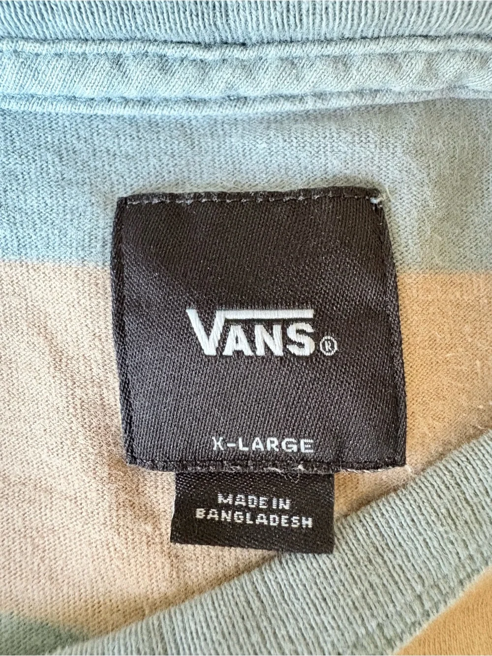 Vans Beige & Light Blue Striped Crew Tee